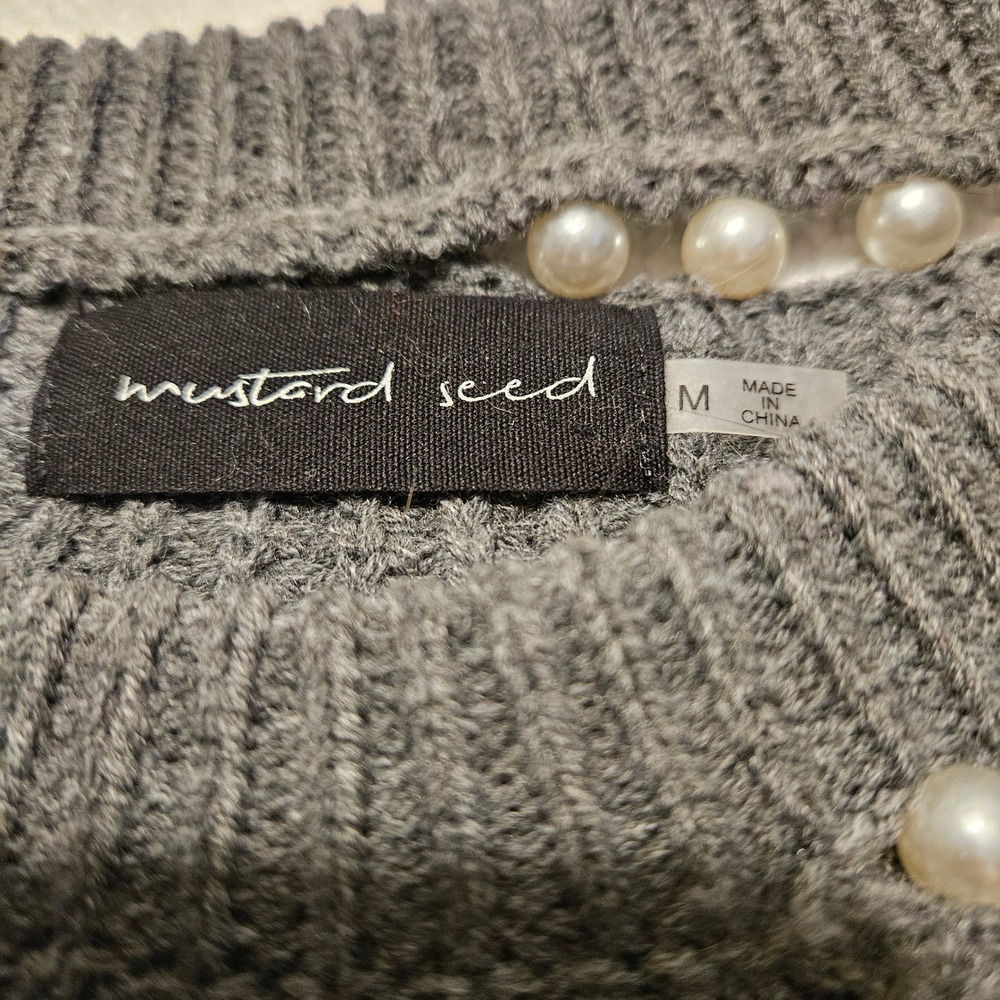 Mustard Seed Womens Gray‎ Pearl Embellished Long Sleeve Knit Sweater Size M - Picture 5 of 11